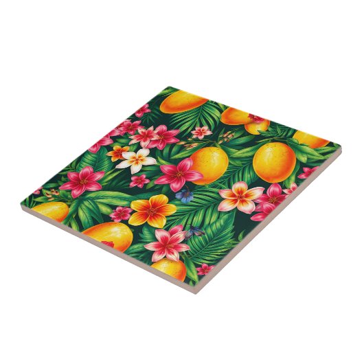 Tropisches Mango- und Palmblättermuster Fliese (Seite)