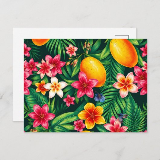 Tropisches Mango- und Palmblättermuster Postkarte (Vorne/Hinten)