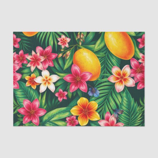 Tropisches Mango- und Palmblättermuster Seidenpapier (Vorderseite)