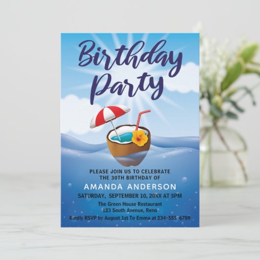 Tropisches Meer 30. Geburtstag Party Einladung (Stehend Vorderseite)