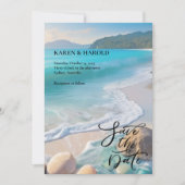 Tropisches Meer am Strand von Watercolor Save the Einladung (Vorderseite)