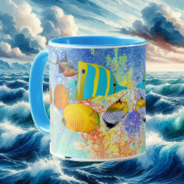 Tropisches Meer farbenfrohe Fischkorallenriff Blau Tasse