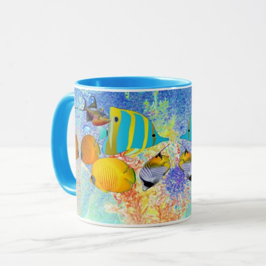 Tropisches Meer farbenfrohe Fischkorallenriff Blau Tasse (Vorderseite Links)