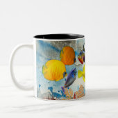 Tropisches Meer farbenfrohe Fischkorallenriff Blau Zweifarbige Tasse (Links)