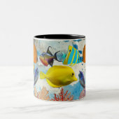 Tropisches Meer farbenfrohe Fischkorallenriff Blau Zweifarbige Tasse (Mittel)