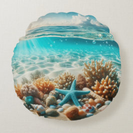 Tropisches Meer, Muscheln und Seeteufel Rundes Kissen