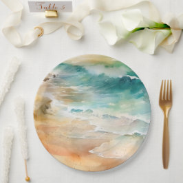 Tropisches Meer und Sandküste Pappteller