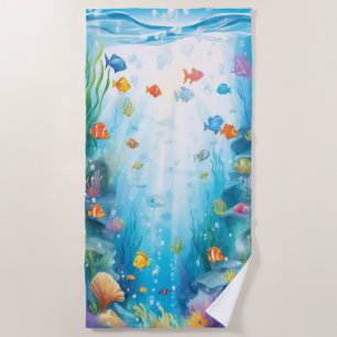 Tropisches Meeresleben unter dem Ozean Aquarell Strandtuch