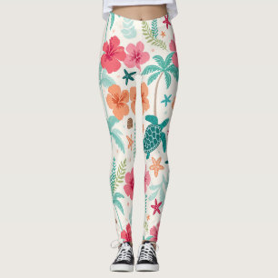 Tropisches Meeresschildkröten-Muster Hibiskus-Pa Leggings
