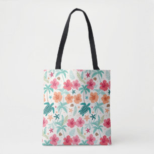 Tropisches Meeresschildkröten-Muster Hibiskus-Pa Tasche
