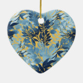 Tropisches Metallic-blaues Blattdesign Keramik Ornament (Hinten)