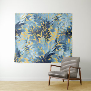 Tropisches Metallic-blaues Blattdesign Wandteppich