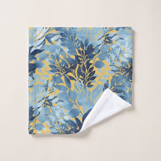 Tropisches Metallisches Blaues Blattdesign Badhandtuch Set (Waschlappen)