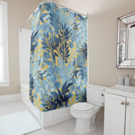 Tropisches Metallisches Blaues Blattdesign Duschvorhang (Beispiel)