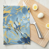 Tropisches Metallisches Blaues Blattdesign Geschirrtuch (Viertel Falte)