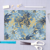 Tropisches Metallisches Blaues Blattdesign Seidenpapier (Handwerk)