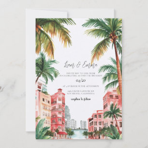 Tropisches Miami Florida Aquarell Hochzeit Einladung