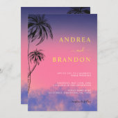 Tropisches Miami oder Palmsprings auf einer Hochze Einladung (Vorne/Hinten)