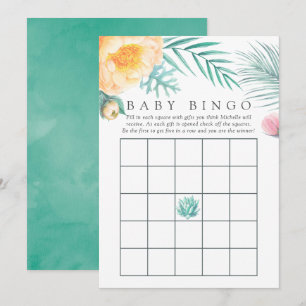 Tropisches Minz-Blumen-Sommer-Baby-Shower-Bingo Einladung