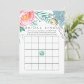 Tropisches Minze Floral Summer Brautparty Bingo Einladung (Stehend Vorderseite)