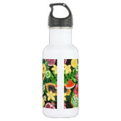 Tropisches Mischobst, Blume und Blätter auf schwar Edelstahlflasche (Rückseite)