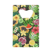 Tropisches Mischobst, Blume und Blätter auf schwar Geldbeutel Flaschenöffner (Vorderseite)