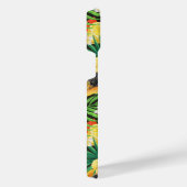 Tropisches Mischobst, Blume und Blätter auf schwar iPhone Hülle (Rechte Seite)