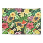 Tropisches Mischobst, Blume und Blätter auf schwar Kissenbezug (Rückseite-Links)