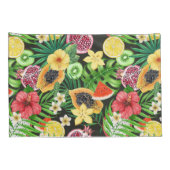 Tropisches Mischobst, Blume und Blätter auf schwar Kissenbezug (Rückseite-Rechts)