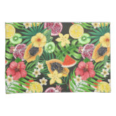 Tropisches Mischobst, Blume und Blätter auf schwar Kissenbezug (Vorderseite-Rechts)