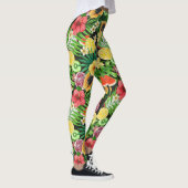 Tropisches Mischobst, Blume und Blätter auf schwar Leggings (Rechts)