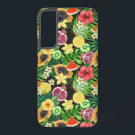 Tropisches Mischobst, Blume und Blätter auf schwar Samsung Galaxy Hülle<br><div class="desc">Handgemalte Mischung aus verschiedenen tropischen Früchten,  Blume und Blätter</div>