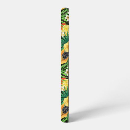 Tropisches Mischobst, Blume und Blätter auf schwar Samsung Galaxy Hülle (Linke Seite)