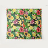 Tropisches Mischobst, Blume und Blätter auf schwar Wandteppich (Vorderseite (Horizontal))