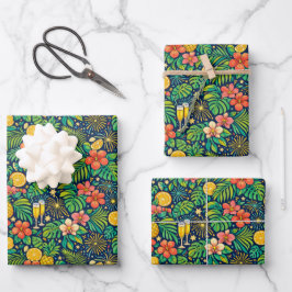 Tropisches Mitternachts-Toast-Feiermuster Geschenkpapier Set