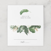 Tropisches modernes Palm Beach Floral Gold Leaf Platzkarte (Außenseite Aufgefaltet)