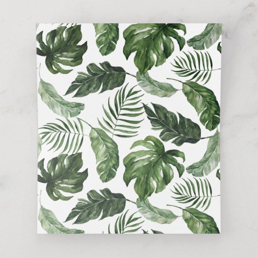 Tropisches modernes Palm Beach Floral Gold Leaf Platzkarte (Innenseite Aufgefaltet)