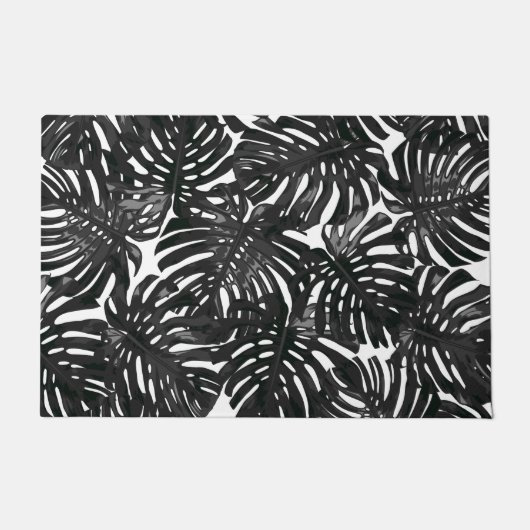 Tropisches, modernes Schwarz-Weiß-Palmenmuster Fußmatte (Vorderseite)