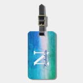 Tropisches Mongramm gestörter blaugrüner Strand Gepäckanhänger (Vorderseite vertikal)