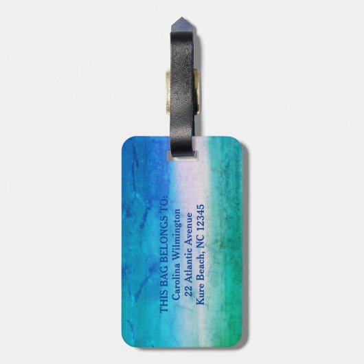 Tropisches Mongramm gestörter blaugrüner Strand Gepäckanhänger (Rückseite vertikal)
