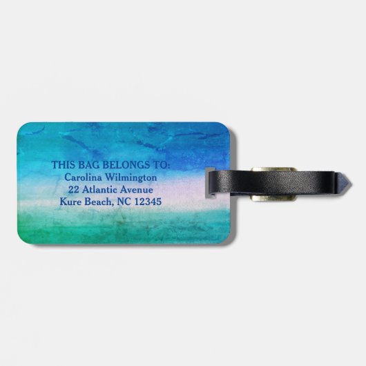 Tropisches Mongramm gestörter blaugrüner Strand Gepäckanhänger (Rückseite horizontal)