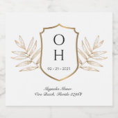 Tropisches Monogram Gold Wappen Hochzeitszittel Schaumweinetikett (Einzelnes Label)