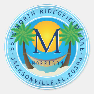 Tropisches Monogramm-Adressen-Etikett Runder Aufkleber