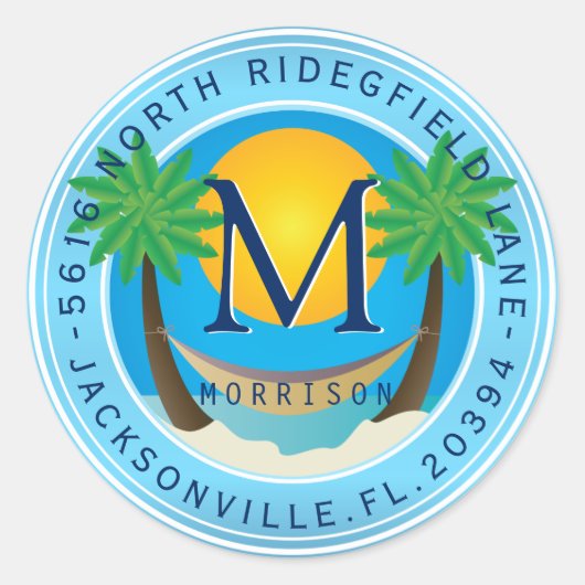 Tropisches Monogramm-Adressetikett Runder Aufkleber (Vorderseite)