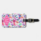 Tropisches Monogramm des Aquarell-Muster-| Gepäckanhänger (Vorderseite horizontal)