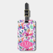 Tropisches Monogramm des Aquarell-Muster-| Gepäckanhänger (Vorderseite vertikal)