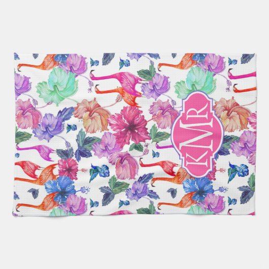 Tropisches Monogramm des Aquarell-Muster-| Geschirrtuch (Horizontal)