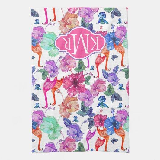 Tropisches Monogramm des Aquarell-Muster-| Geschirrtuch (Vertikal)