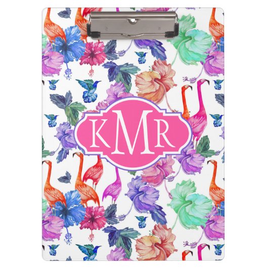 Tropisches Monogramm des Aquarell-Muster-| Klemmbrett (Vorderseite)