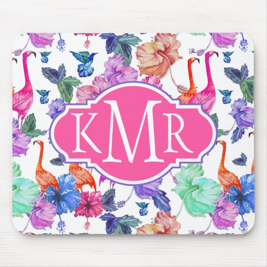 Tropisches Monogramm des Aquarell-Muster-| Mousepad (Vorne)